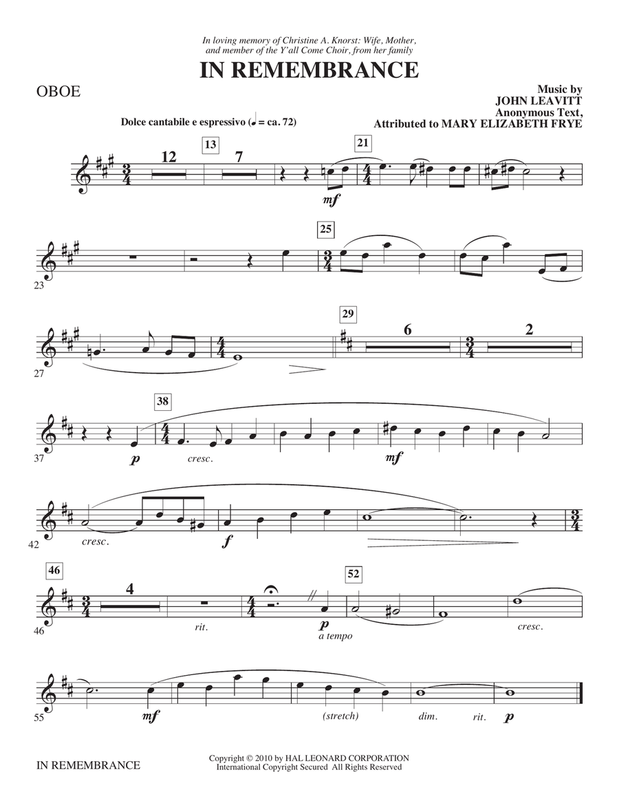 In Remembrance - Oboe