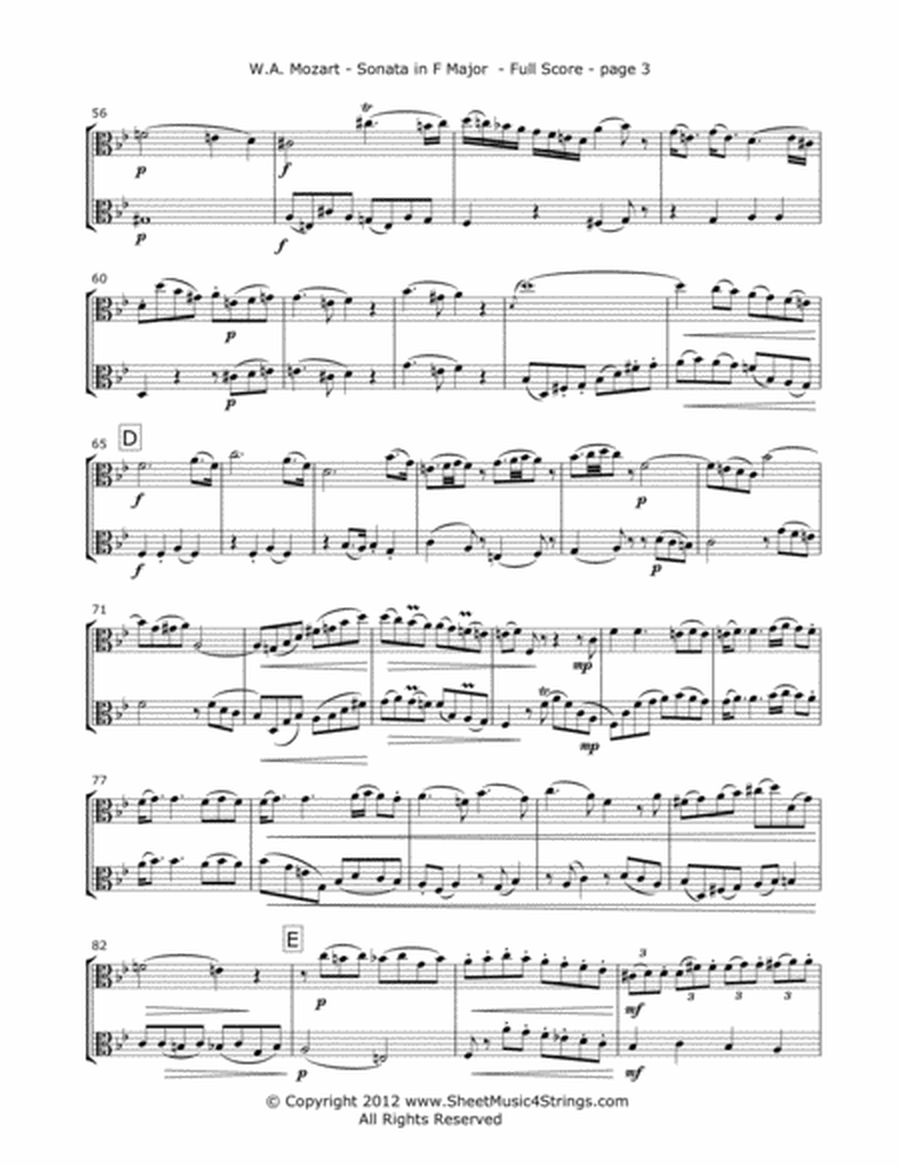 Mozart, W. - Sonata in F (Mvt. 1) for Two Violas image number null