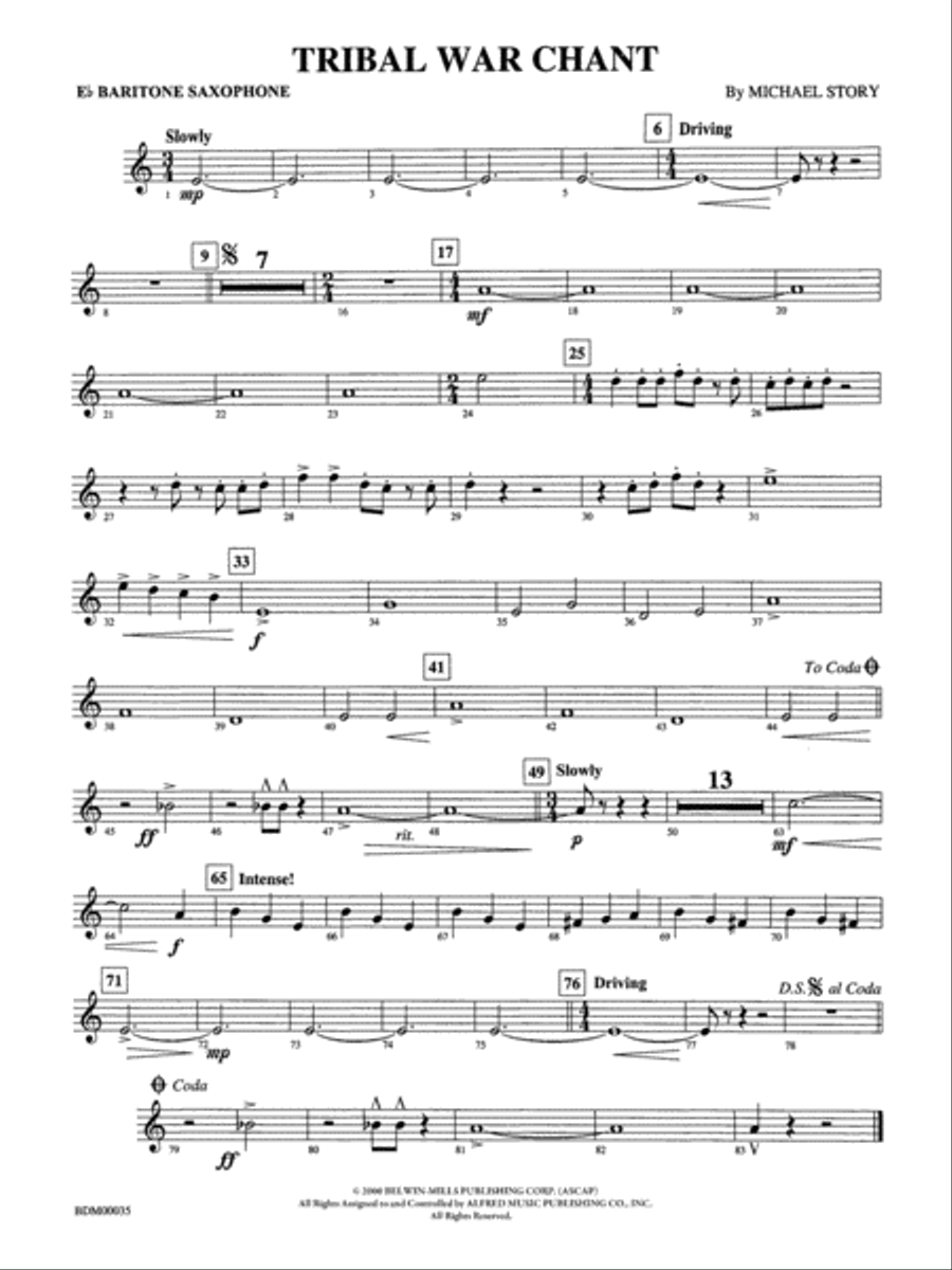 Tribal War Chant: E-flat Baritone Saxophone Concert Band scores gallery preview page 1