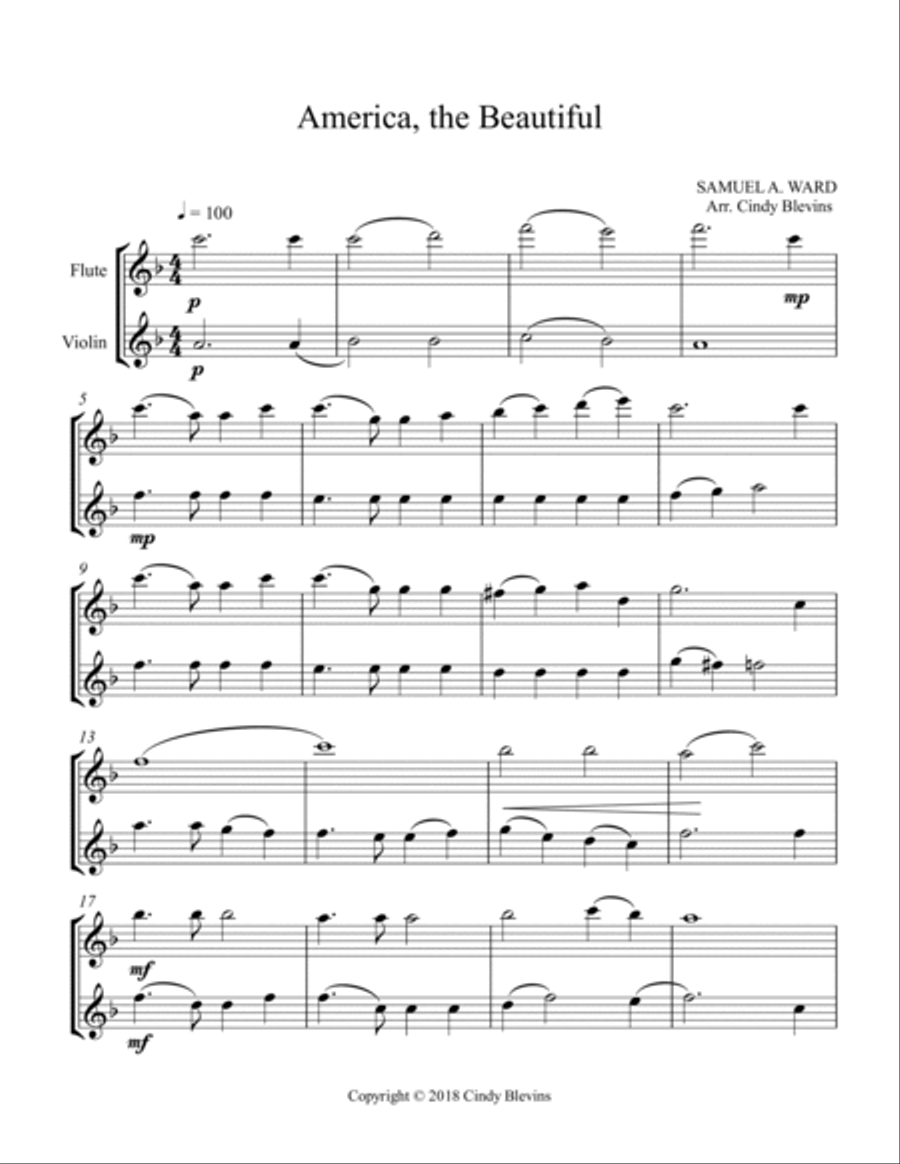 America, the Beautiful, for Flute and Violin Flute scores gallery preview page 2