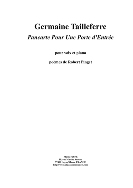 Germaine Tailleferre: Pancarte pour Une Porte d'Entrée for Medium Voice and Piano