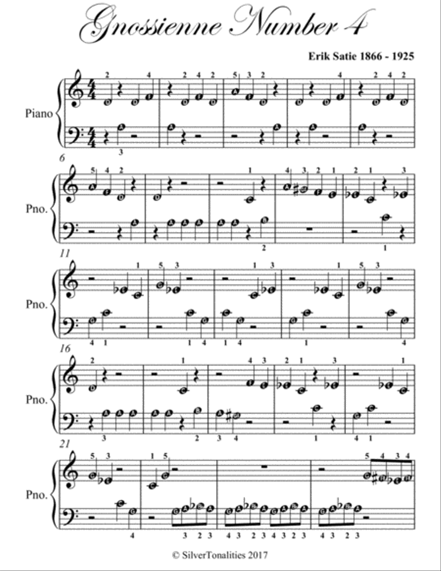 Gnossienne Number 4 Beginner Piano Sheet Music Easy Piano scores gallery preview page 2
