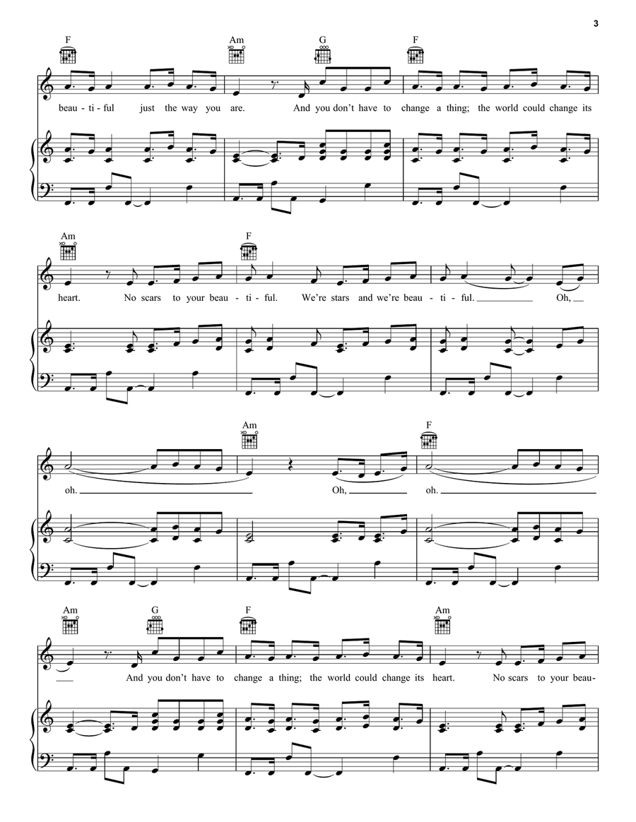 Scars To Your Beautiful Piano, Vocal, Guitar scores gallery preview page 3