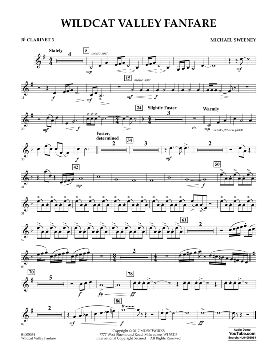 Wildcat Valley Fanfare - Bb Clarinet 3 B-Flat Clarinet scores gallery preview page 1
