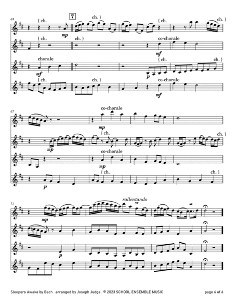 Sleepers Awake by Bach for Clarinet Quartet in Schools Clarinet Quartet scores gallery preview page 6