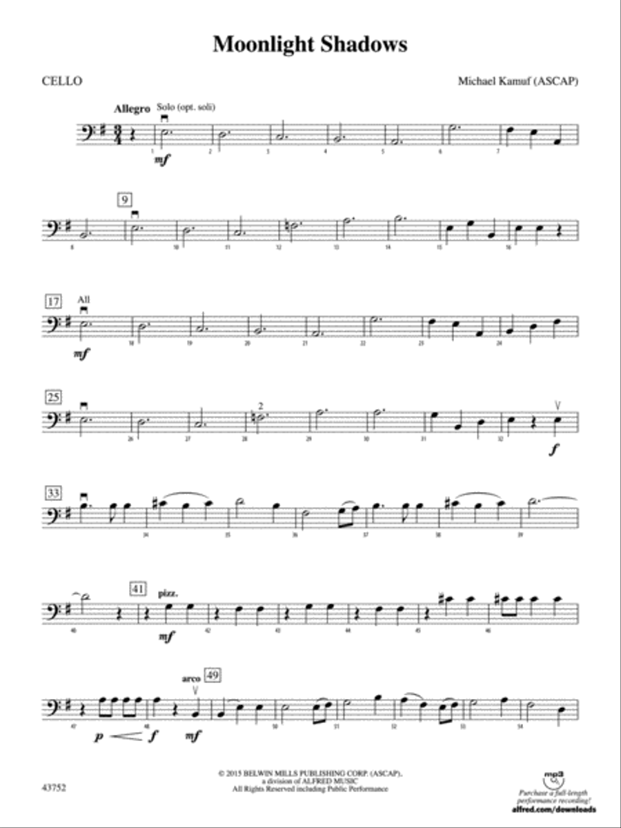 Moonlight Shadows: Cello Moonlight Shadows: Cello String Orchestra scores gallery preview page 1