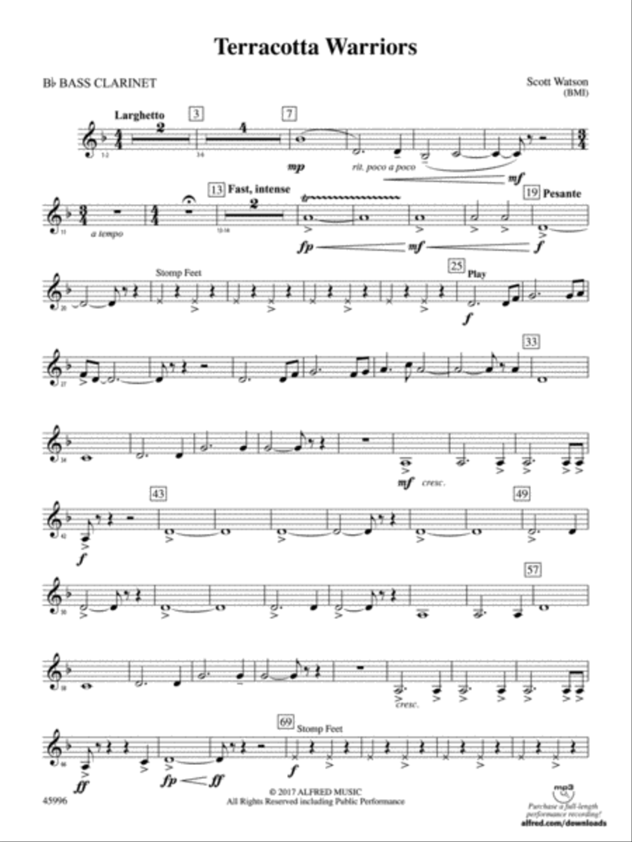 Terracotta Warriors: B-flat Bass Clarinet Concert Band scores gallery preview page 1