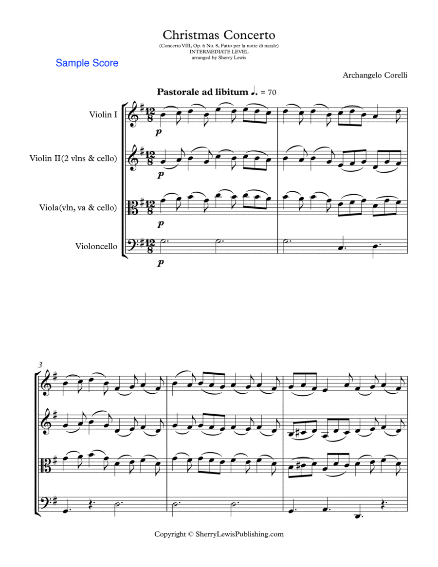 CHRISTMAS CONCERTO - PASTORALE - STRING TRIO Concerto VIII Op. 6 No. 8, Fatto per la notte di natal image number null