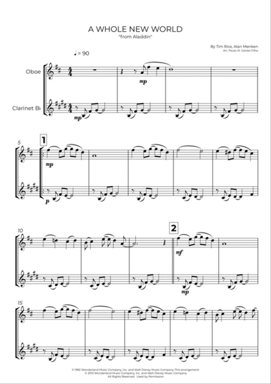 A Whole New World Woodwind Duet scores gallery preview page 2
