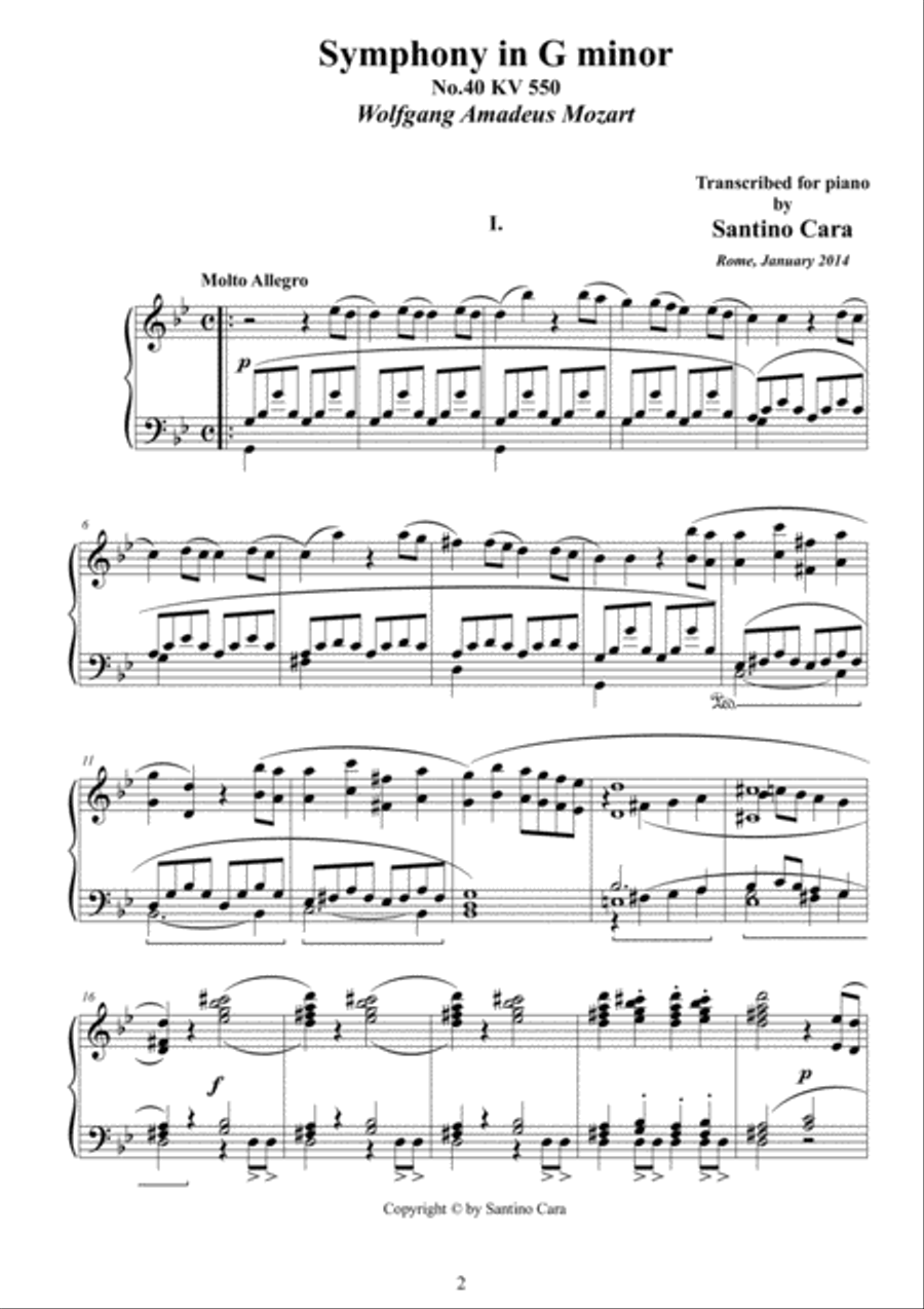 Mozart - Complete Symphony in G minor No.40 K.550 for Piano solo Piano Solo scores gallery preview page 2