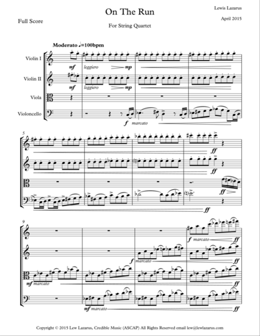 On The Run String Quartet scores gallery preview page 1