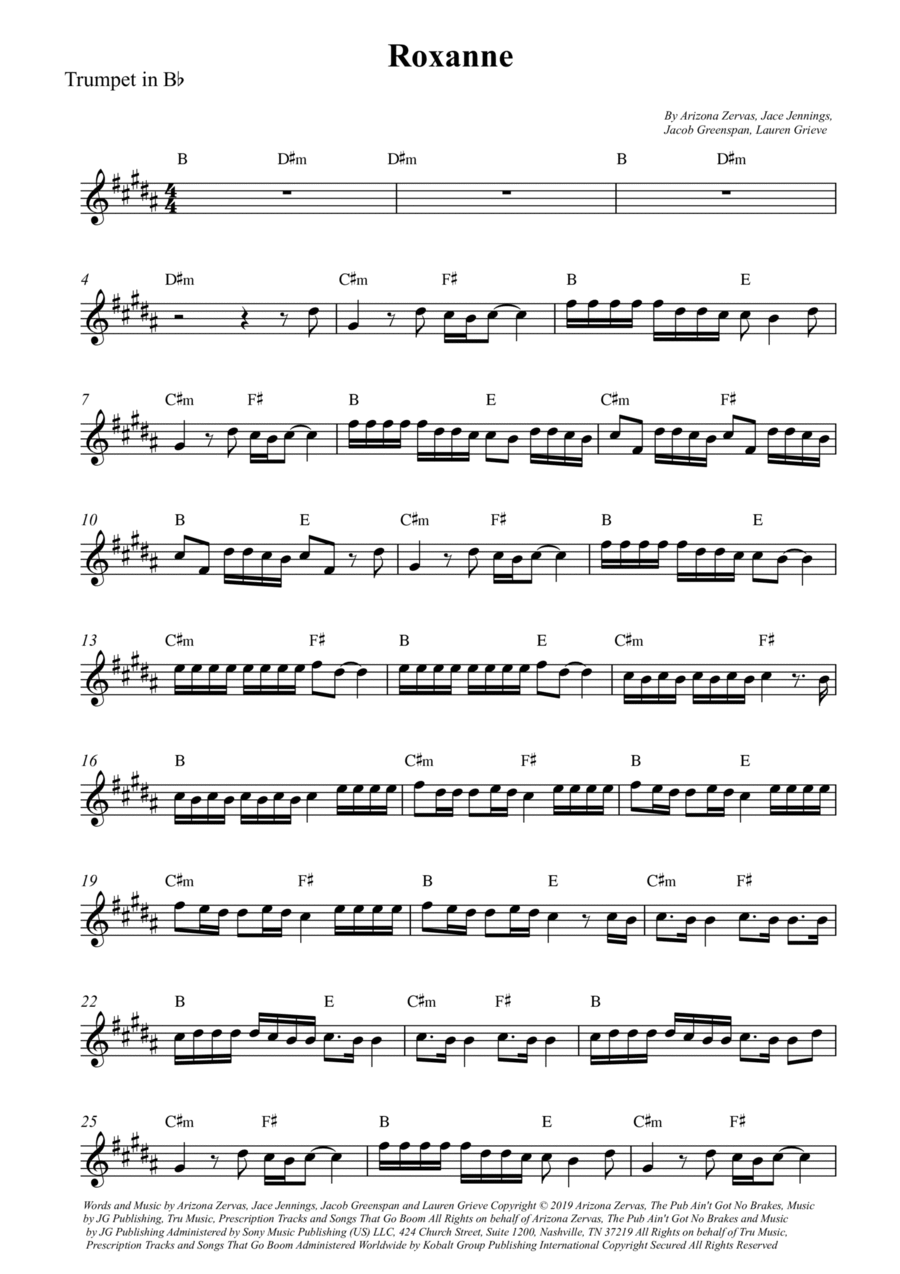 Roxanne Roxanne B-Flat Trumpet scores gallery preview page 1