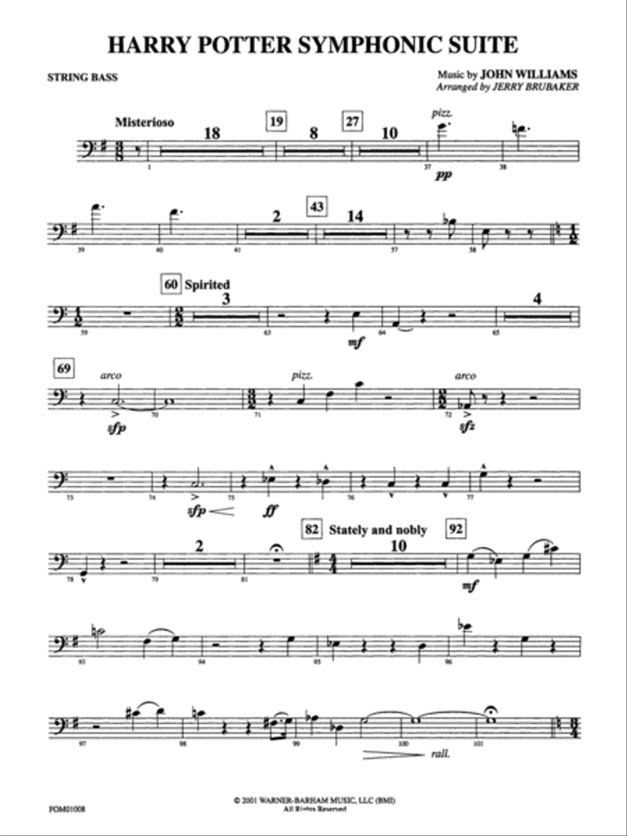 Harry Potter Symphonic Suite: String Bass Full Orchestra scores gallery preview page 1