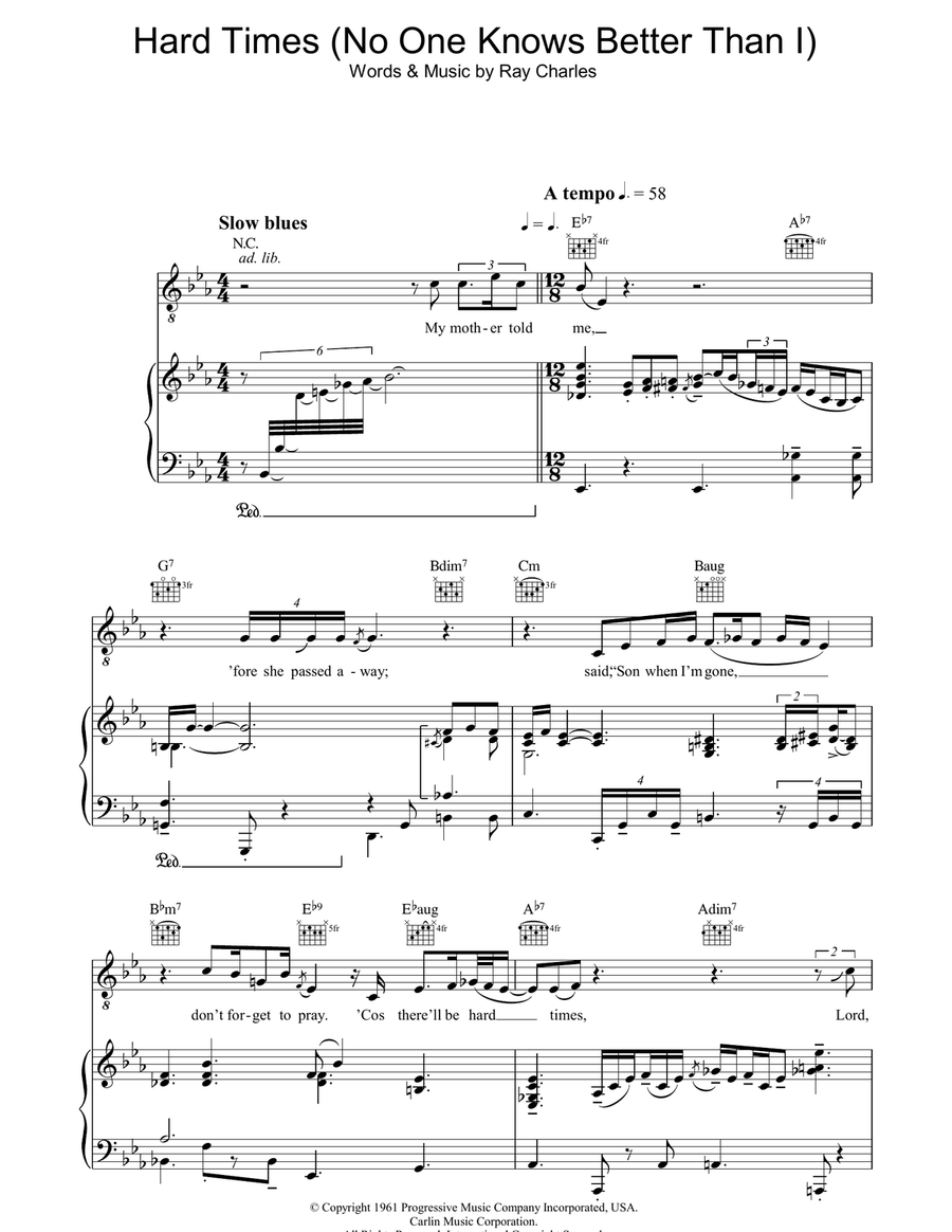 Hard Times Piano, Vocal, Guitar scores gallery preview page 1