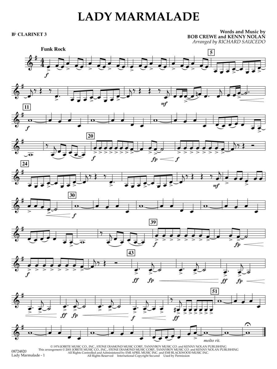 Lady Marmalade (from Moulin Rouge) (arr. Richard Saucedo) - Bb Clarinet 3