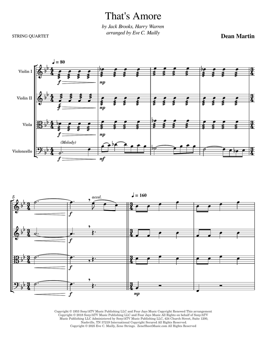 That's Amore (that's Love) String Quartet scores gallery preview page 1