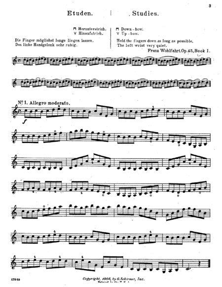mp3 + pdf / F.Wohlfahrt, Etude N.1+14 bowing variations, from 60 Etudes for Violin, Op.45, Book I, + image number null