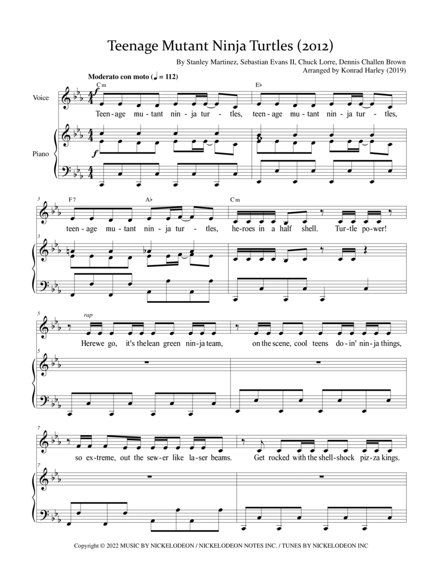 Teenage Mutant Ninja Turtles - Main Title Theme Voice scores gallery preview page 1