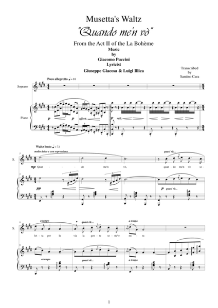 Puccini - Quando me'n vò (Musetta's Waltz) La Bohème (Act 2) - Soprano and piano image number null