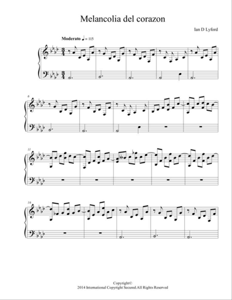 MELANCOLIA DEL CORAZON Piano Solo scores gallery preview page 1