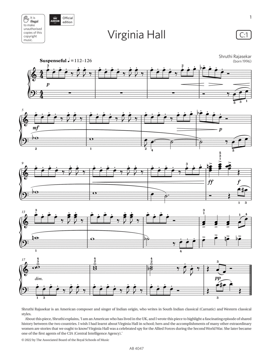 Virginia Hall (Grade 1, list C1, from the ABRSM Piano Syllabus 2023 & 2024) Piano Method scores gallery preview page 1