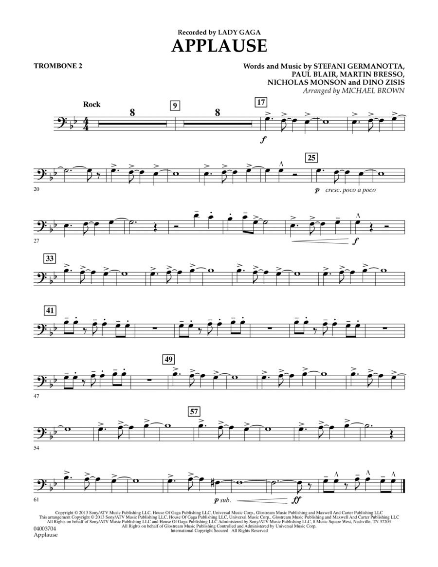 Applause - Trombone 2 Concert Band scores gallery preview page 1