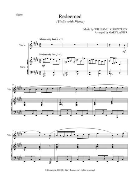 2 PAK HYMN SERIES! REDEEMED & I WILL SING OF MY REDEEMER, Violin & Piano (Score & Parts) image number null