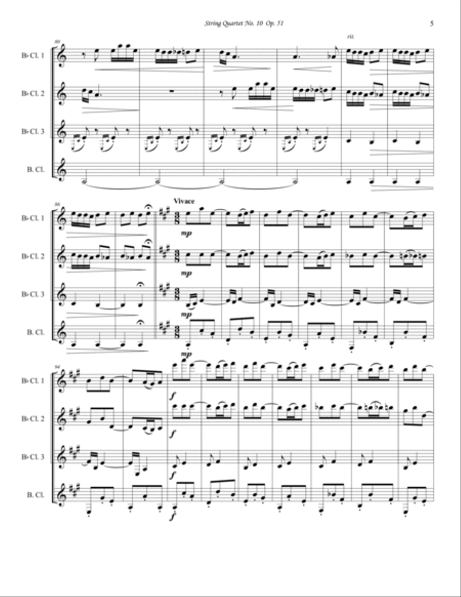 Dvořák - String Quartet No. 10 Movement 2 - Clarinet Quartet Clarinet Solo scores gallery preview page 5