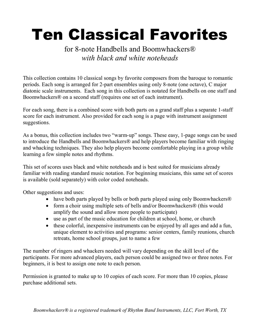 Ten Classical Favorites for 8-note Bells and Boomwhackers® (with Black and White Notes) Handbell Choir scores gallery preview page 3
