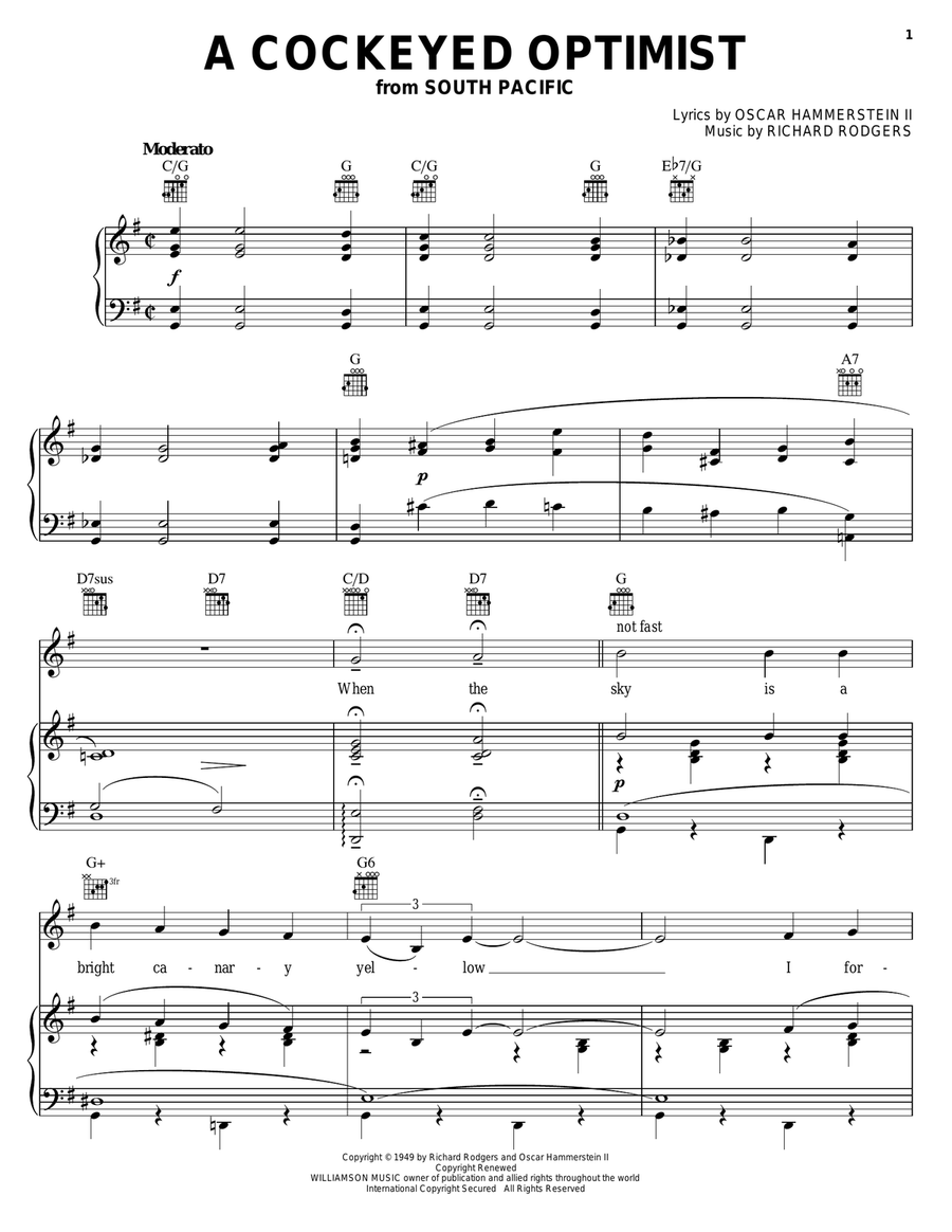 A Cockeyed Optimist A Cockeyed Optimist Piano, Vocal, Guitar scores gallery preview page 1