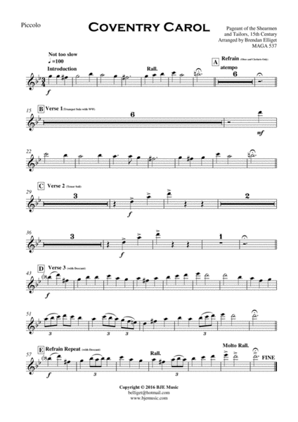 Coventry Carol - Concert Band with Optional Vocal, Piano and Strings Score and Parts PDF image number null