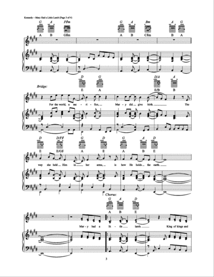 Mary Had a Little Lamb Piano, Vocal, Guitar scores gallery preview page 3