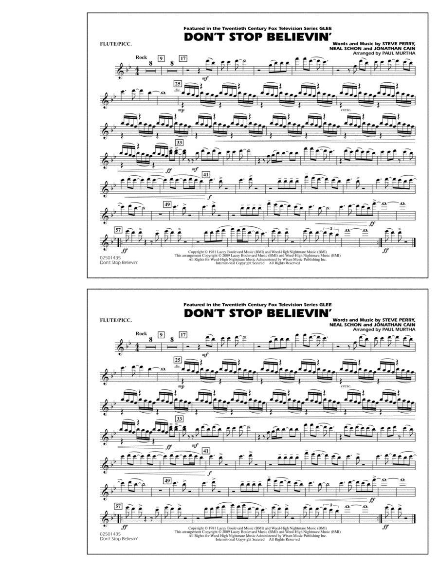 Don't Stop Believin' - Flute/Piccolo Marching Band scores gallery preview page 1