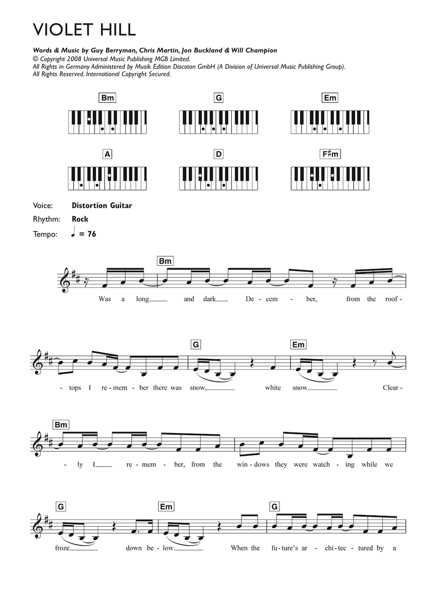 Violet Hill Violet Hill Piano Solo scores gallery preview page 1
