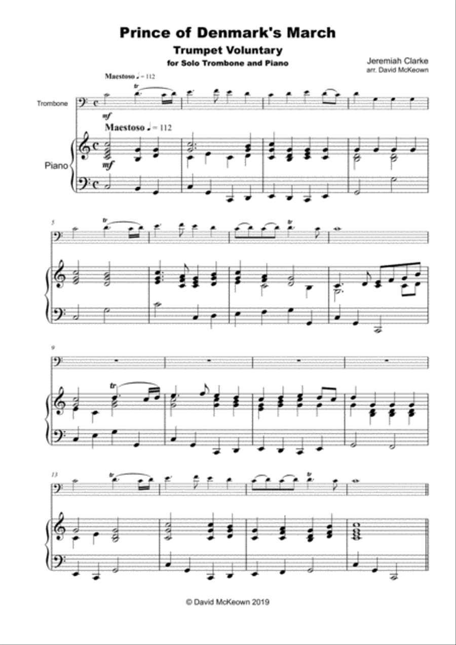 Trumpet Voluntary, (Prince of Denmark's March), for Solo Trombone and Piano Trumpet Solo scores gallery preview page 2