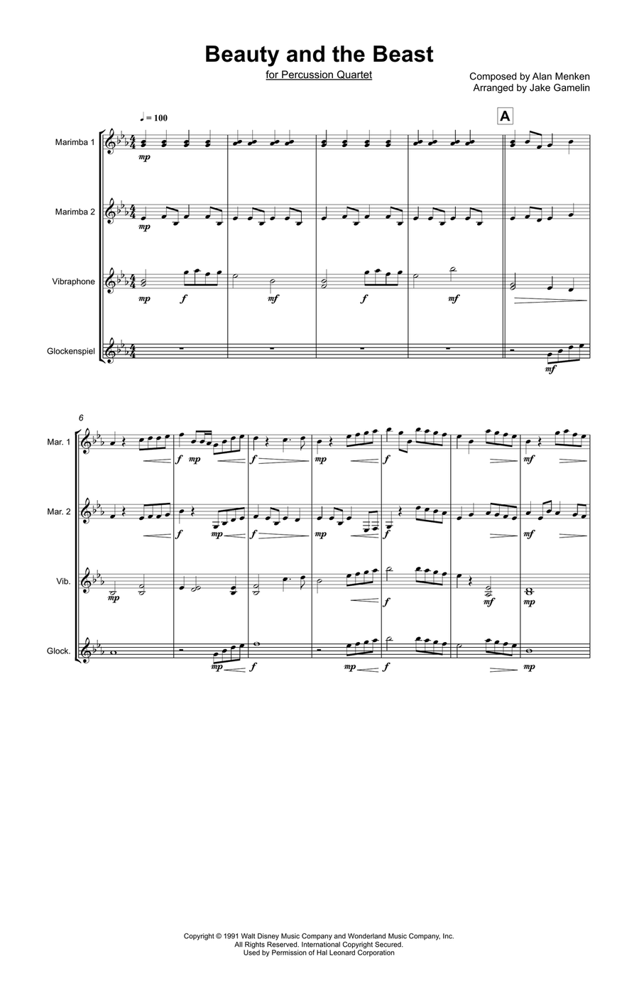 Beauty And The Beast Percussion Ensemble scores gallery preview page 1