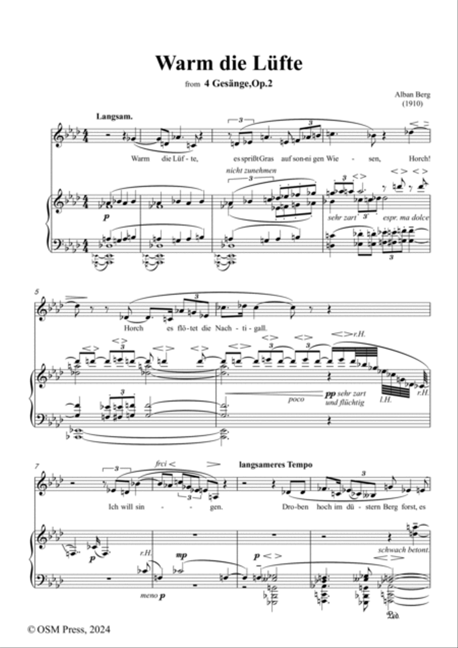 Alban Berg-Warm die Lüfte(1910),in A flat Major,Op.2 No.4 Voice scores gallery preview page 2
