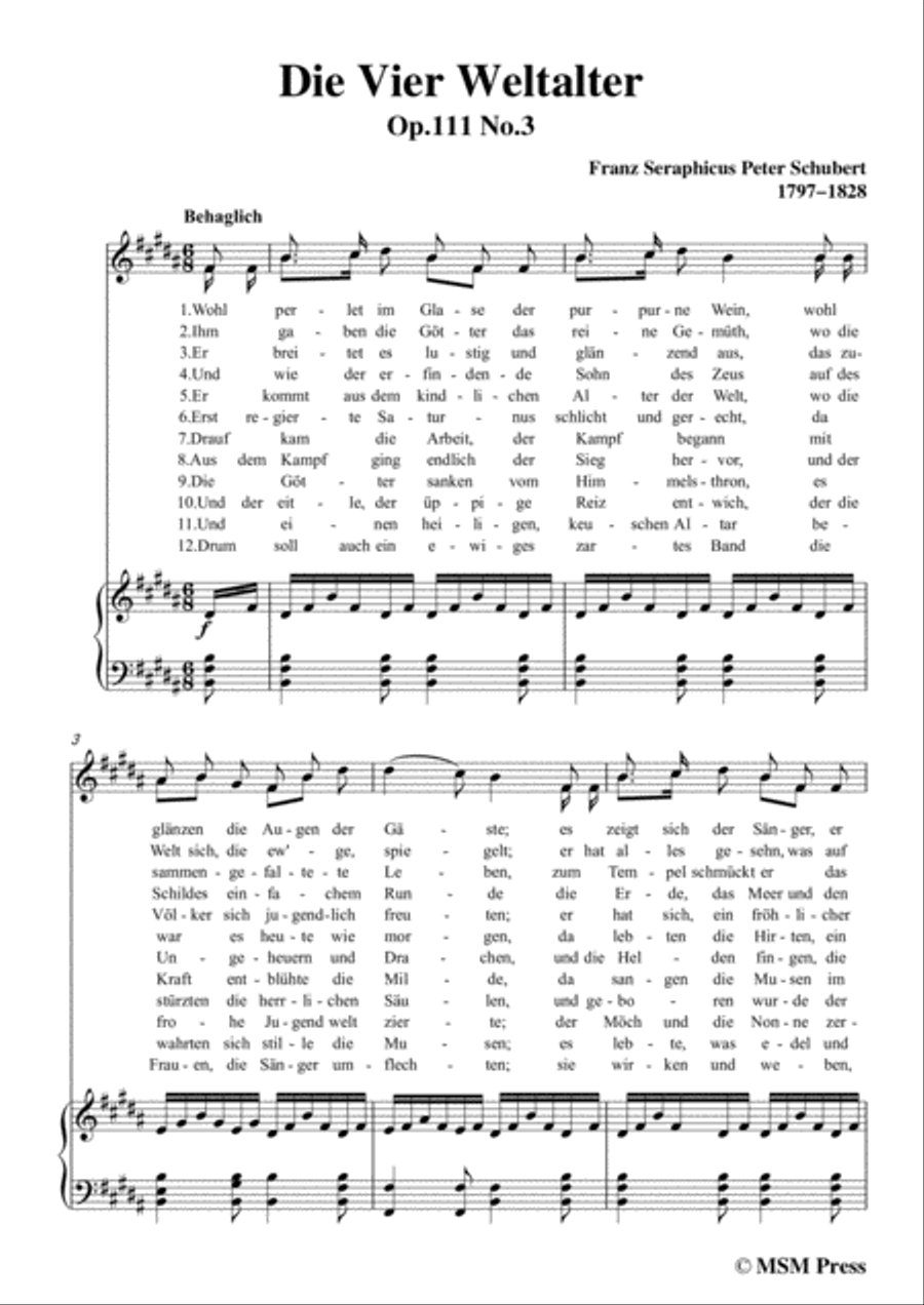 Schubert-Die Vier Weltalter,Op.111 No.3,in B Major,for Voice&Piano Voice scores gallery preview page 3