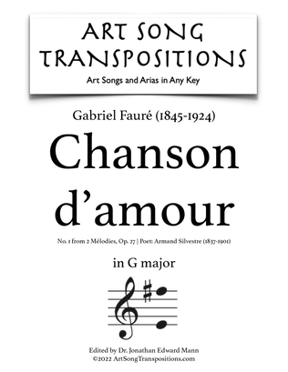 Book cover for FAURÉ: Chanson d'amour, Op. 27 no. 1 (transposed to G major)