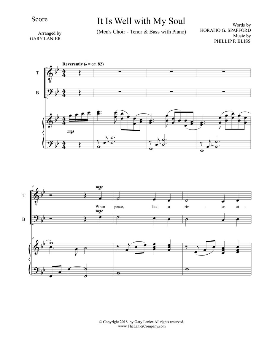 IT IS WELL WITH MY SOUL(Men's Choir - TB with Piano) TB scores gallery preview page 2