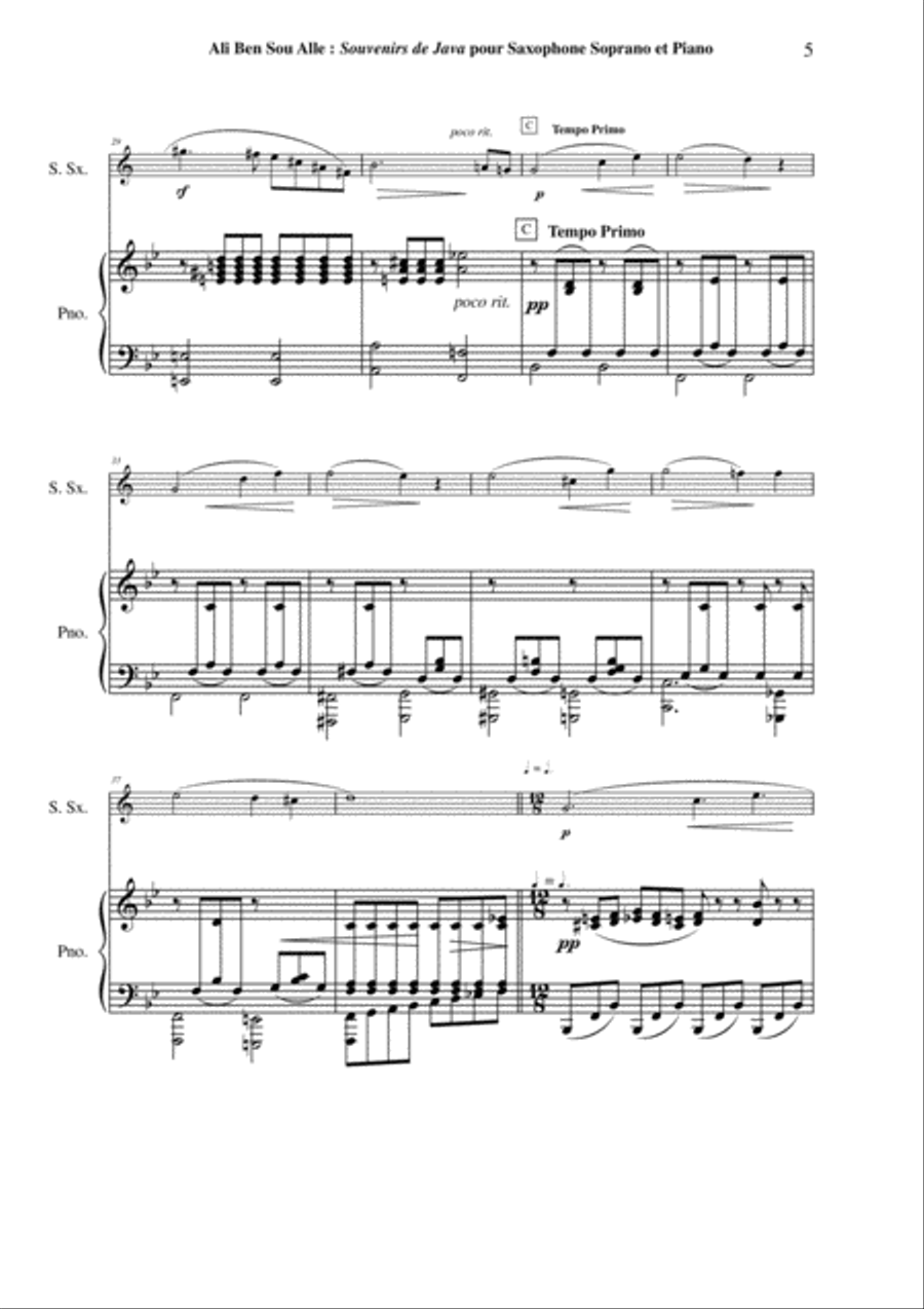Ali Ben Sou Alle: Souvenirs de Java for soprano saxophone and piano Soprano Saxophone scores gallery preview page 5