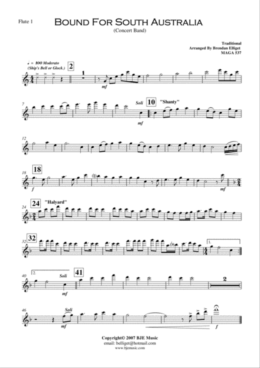 Bound For South Australia Concert Band Score and Parts PDF image number null