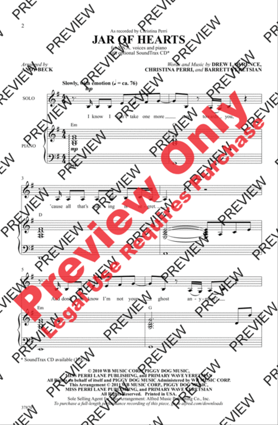 Jar of Hearts Women's Choir scores gallery preview page 2