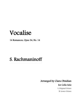 Rachmaninoff: Vocalise for Solo Cello ( 2 scores included / in 2 difficulty levels)