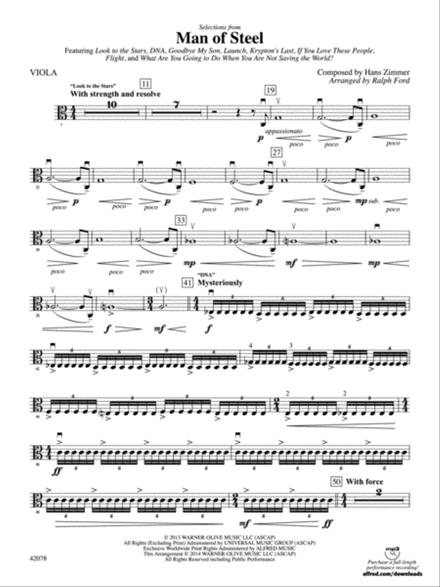 Man of Steel, Selections from: Viola Full Orchestra scores gallery preview page 1