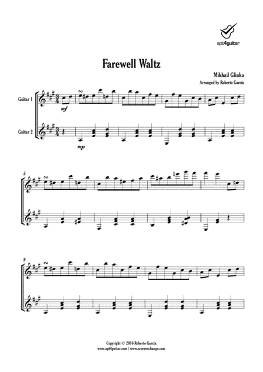 Farewell Waltz Classical Guitar scores gallery preview page 2