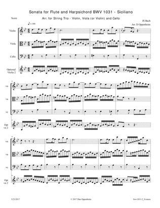 Bach: Flute and Harpsichord Sonata BWV 1031; Siciliano arr. for Violin, Viola (or Violin 2) and Cell