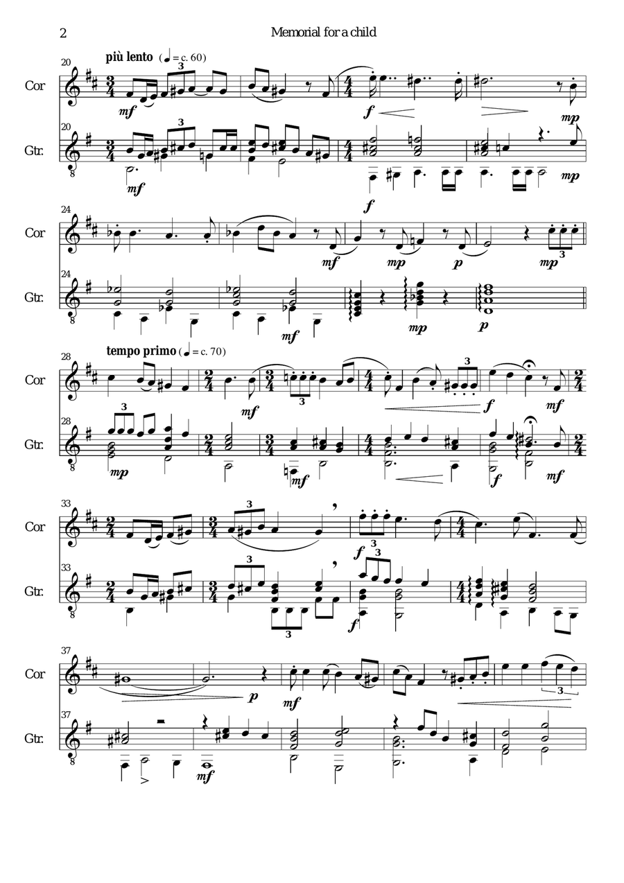 Memorial for a child for cor anglais and guitar English Horn scores gallery preview page 2