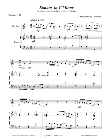 Telemann: Sonata in C Minor for Alto Sax & Piano image number null