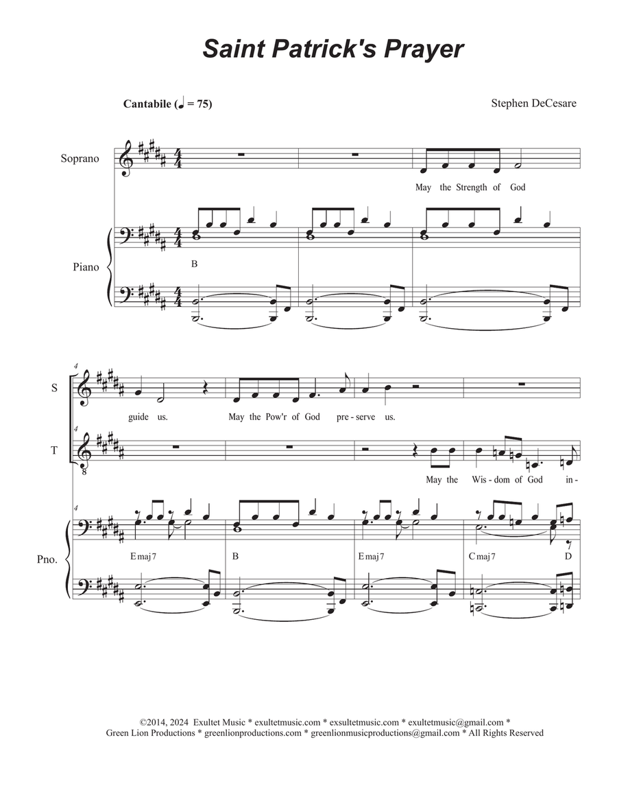 Saint Patrick's Prayer (2-part choir - (Soprano and Tenor) 2-Part scores gallery preview page 1